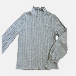 Y2K Gray Ribbed Mock Neck Fitted Long Sleeve Top M Essel